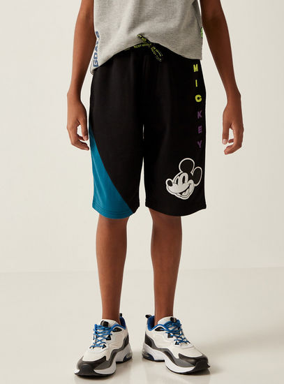 Mickey Mouse Print Mid-Rise Shorts with Drawstring Closure