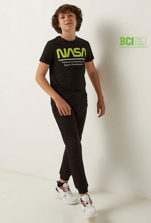 NASA Print T-shirt with Short Sleeves and Round Neck