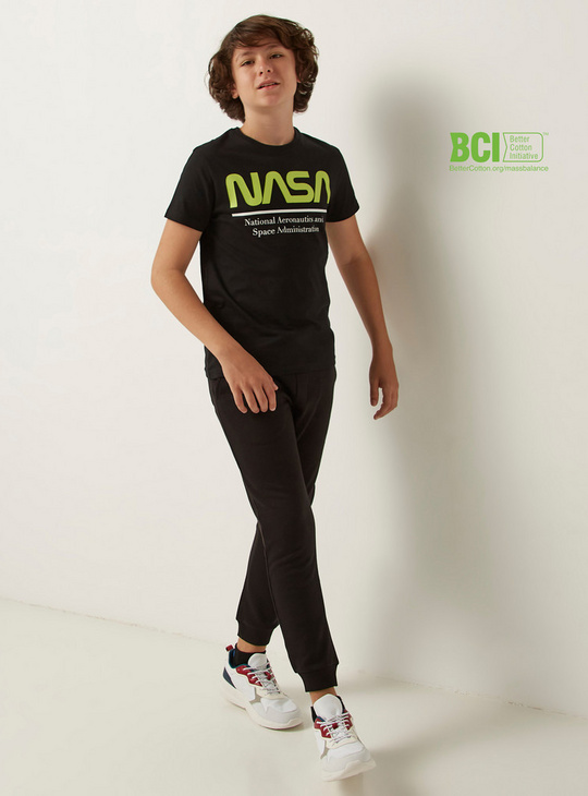 NASA Print BCI Cotton T-shirt with Short Sleeves and Round Neck