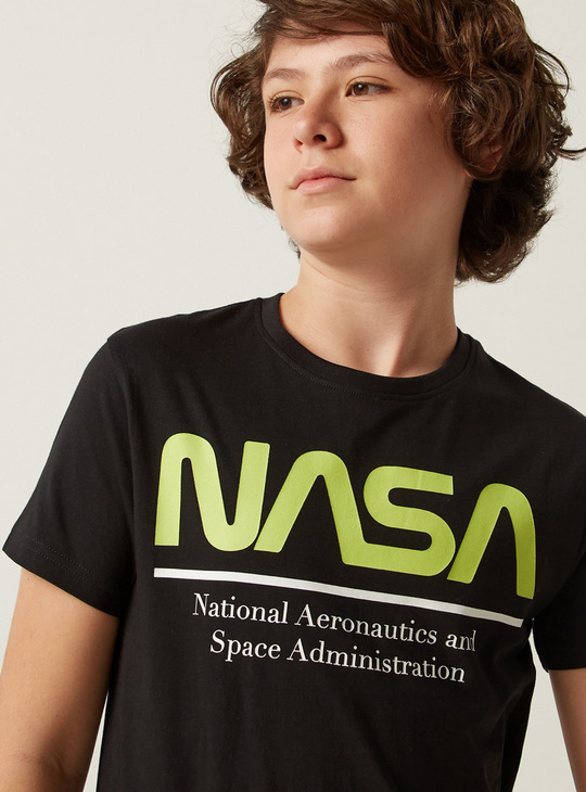 NASA Print BCI Cotton T-shirt with Short Sleeves and Round Neck