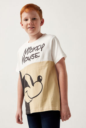 Mickey Mouse Print T-Shirt with Round Neck and Short Sleeves