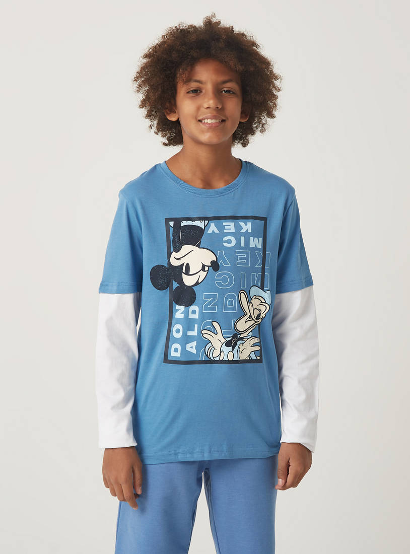 Mickey Mouse Print T-shirt with Crew Neck and Doctor Sleeves-Tops & T-shirts-image-0