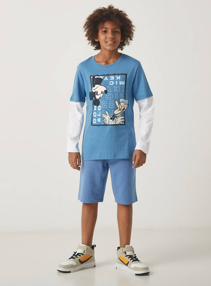 Mickey Mouse Print T-shirt with Crew Neck and Doctor Sleeves-Tops & T-shirts-image-1