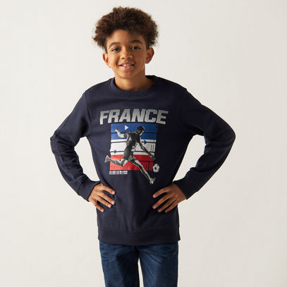 France Print Sweatshirt with Crew Neck and Long Sleeves