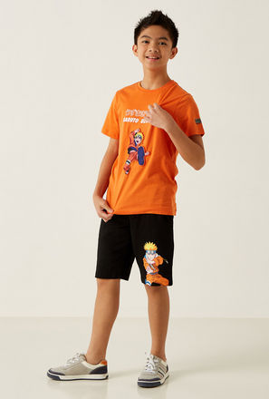 Naruto Print Shorts with Drawstring Closure and Pockets
