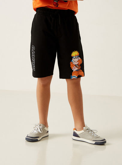 Naruto Print Shorts with Drawstring Closure and Pockets