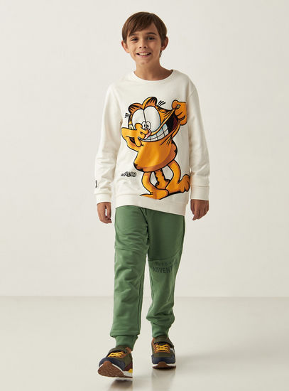 Garfield Print Round Neck Sweatshirt with Long Sleeves