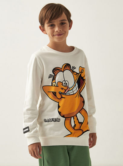Garfield Print Round Neck Sweatshirt with Long Sleeves