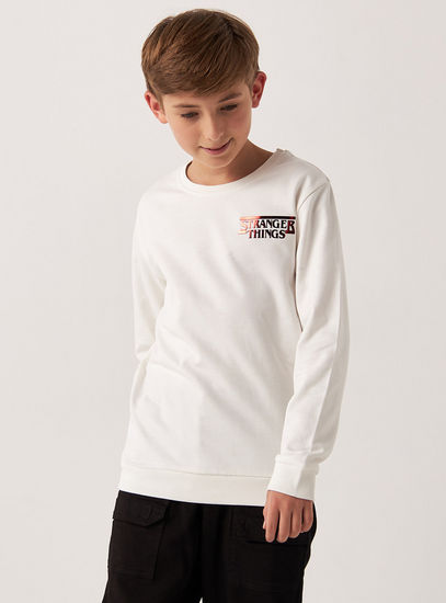 Stranger Things Print Sweatshirt with Crew Neck and Long Sleeves