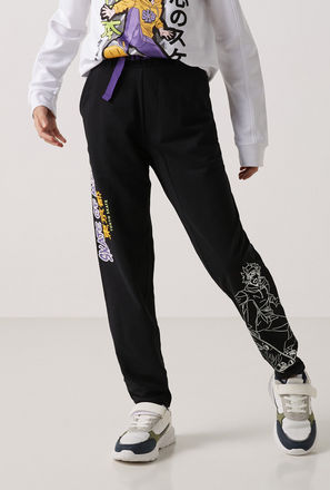 Graphic Print Joggers with Drawstring Closure and Pocket