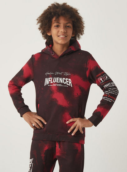 All-Over Printed Sweatshirt with Hood and Long Sleeves
