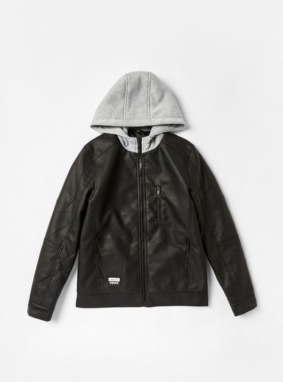 Solid Hooded Jacket with Zip Closure and Pockets