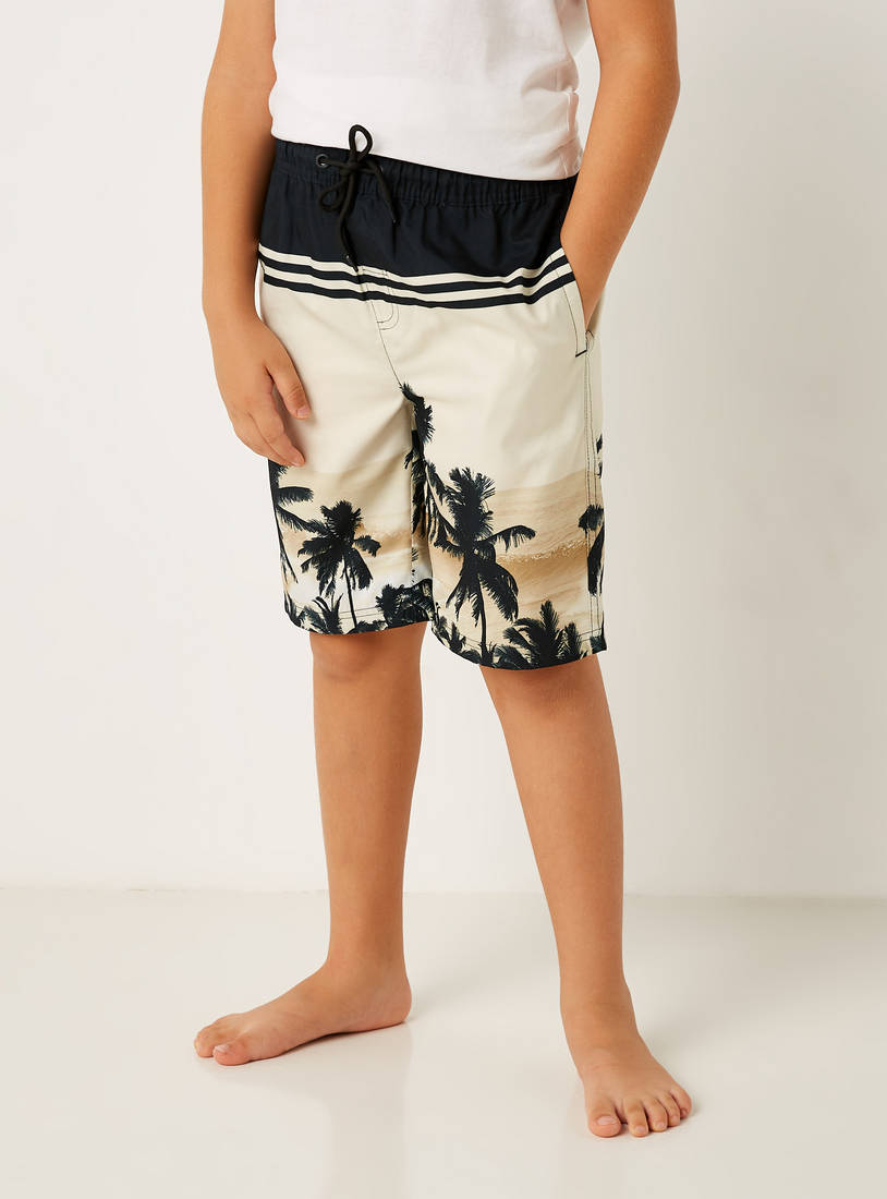 All Over Print Swim Shorts with Drawstring Closure and Pockets-Swimwear-image-0