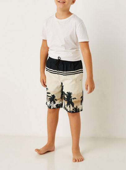 All Over Print Swim Shorts with Drawstring Closure and Pockets