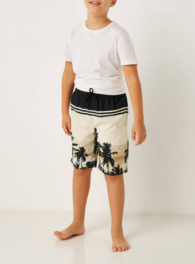 All Over Print Swim Shorts with Drawstring Closure and Pockets-Swimwear-image-1