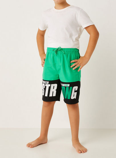 Printed Swim Shorts with Drawstring Closure and Pockets
