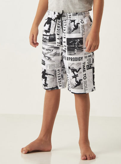 All Over Print Swim Shorts with Drawstring Closure