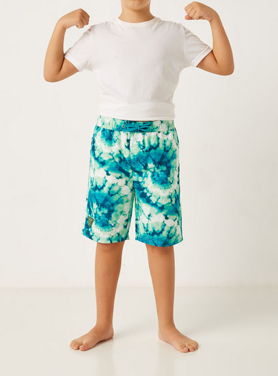 Tie-Dye Print Swim Shorts with Drawstring Closure and Pocket