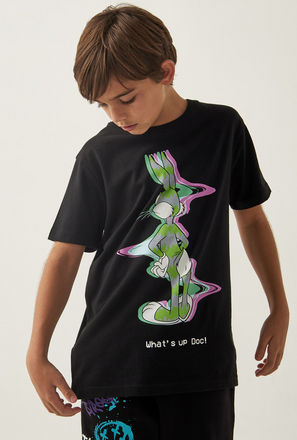 Bugs Bunny Print T-shirt with Round Neck and Short Sleeves