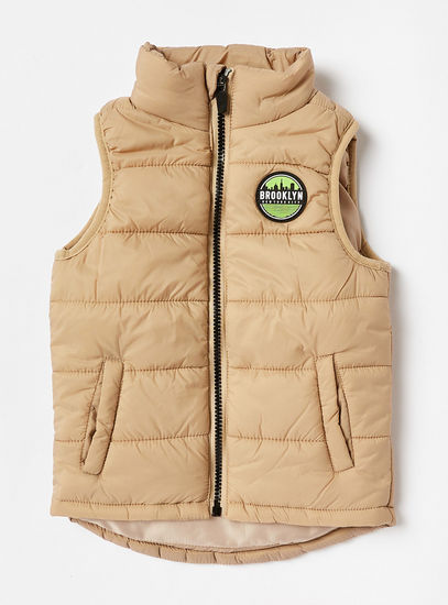 Quilted Gilet with Pockets and Zip Closure-Jackets-image-0