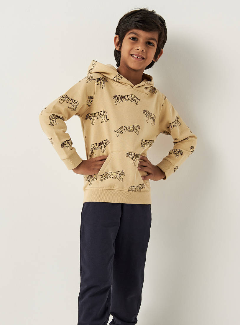 All Over Tiger Print Sweatshirt with Hood and Long Sleeves-Hoodies & Sweatshirts-image-1