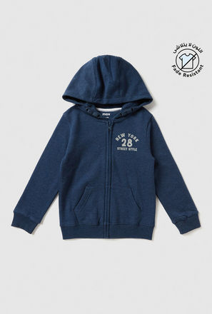 Embroidered Hooded Sweatshirt with Long Sleeves and Pocket