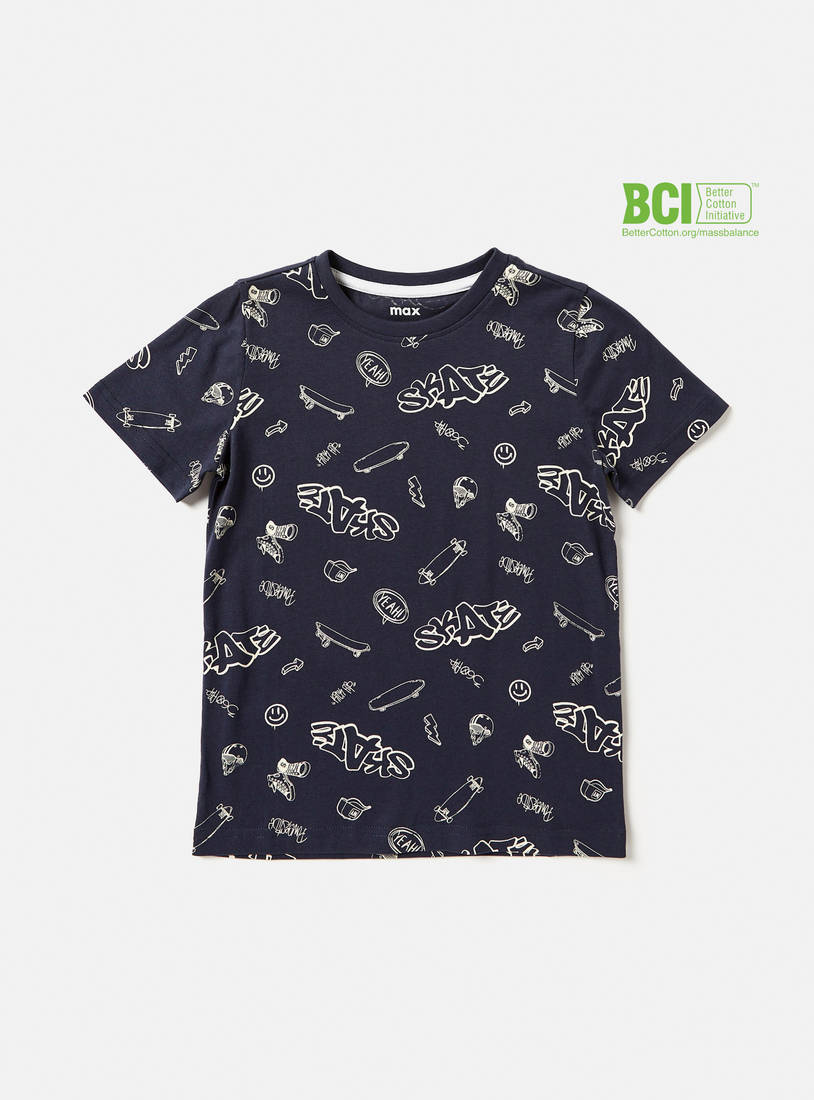 All-Over Skate Print BCI Cotton T-shirt with Short Sleeves-Polo Shirts-image-0