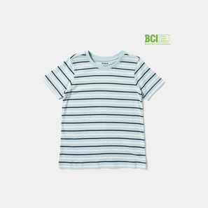 Striped BCI Cotton T-shirt with Round Neck and Short Sleeves