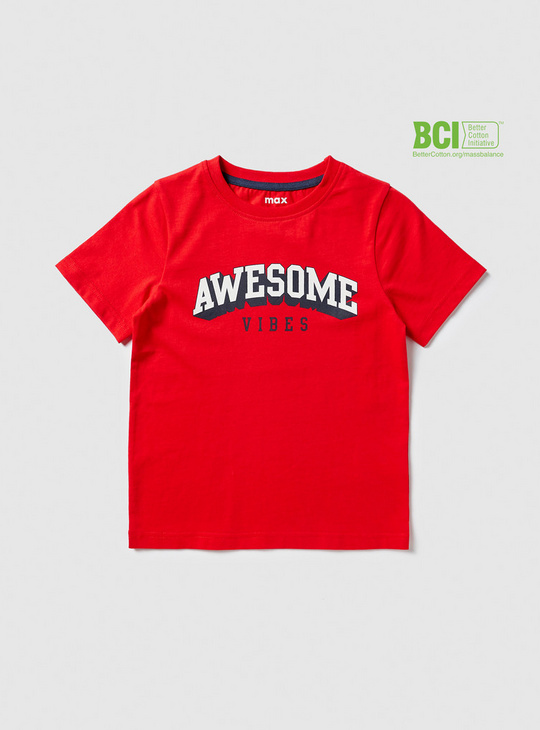 Graphic Print BCI Cotton T-shirt with Short Sleeves and Round Neck