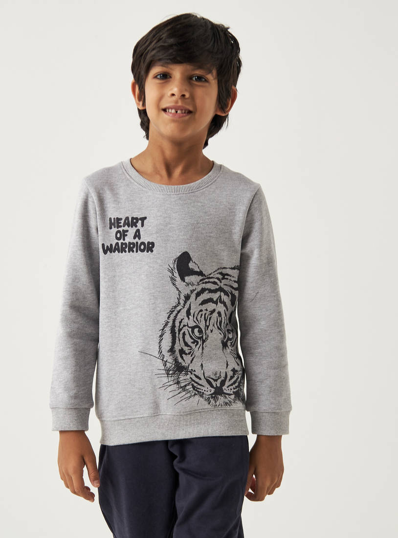 Tiger Print Sweatshirt with Round Neck and Long Sleeves-Hoodies & Sweatshirts-image-1