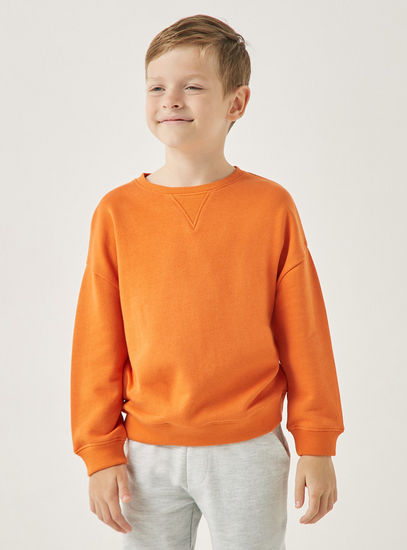 Solid Oversized Sweatshirt with Crew Neck and Long Sleeves