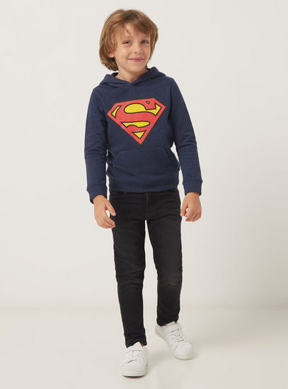 Superman Print Sweatshirt with Hood and Long Sleeves