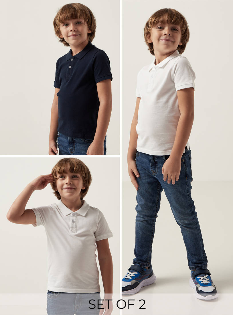 Set of 2 - Solid Polo T-shirt with Short Sleeves-Polo Shirts-image-0