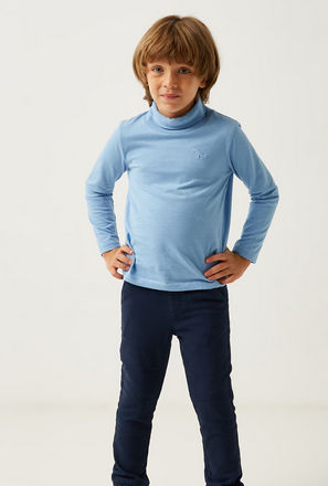 Solid T-shirt with Turtle Neck and Long Sleeves