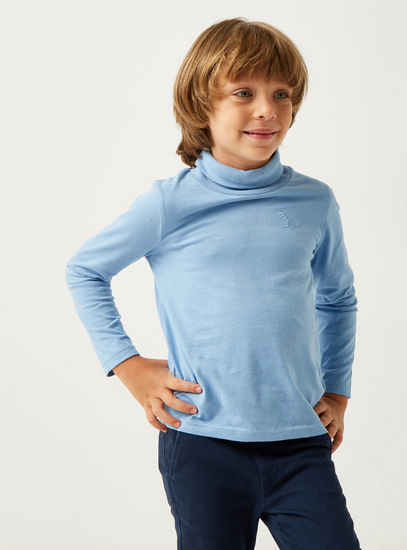 Solid T-shirt with Turtle Neck and Long Sleeves