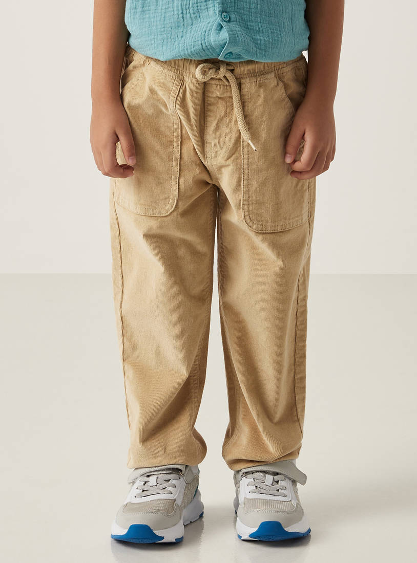 Full Length Corduroy Pants with Drawstring Closure and Pocket-Trousers-image-0