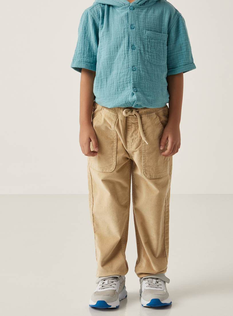 Full Length Corduroy Pants with Drawstring Closure and Pocket-Trousers-image-1