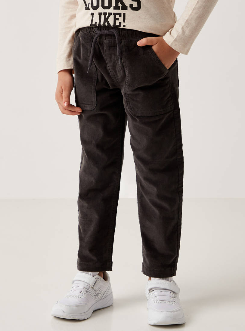 Full Length Corduroy Pants with Drawstring Closure and Pocket-Trousers-image-1