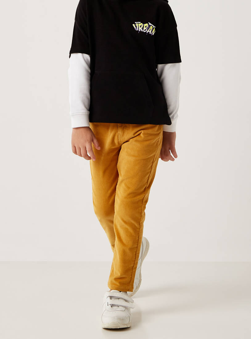 Solid Cordurouy Pant with Button Closure and Pockets-Trousers-image-1