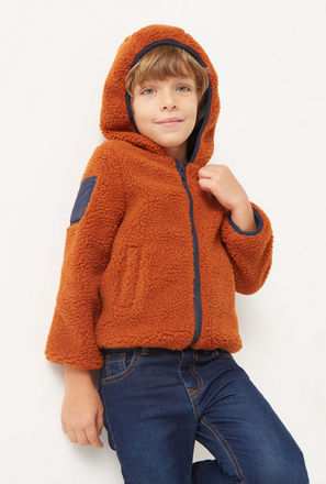 Textured Jacket with Hood and Zip Closure