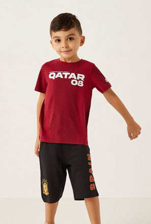 Qatar Print Round Neck T-shirt with Short Sleeves