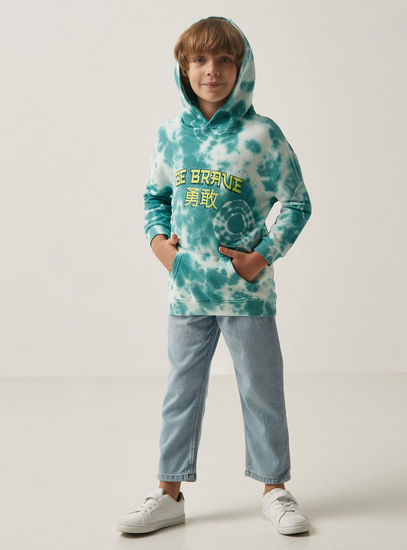 Tie-Dye Print Longline Hooded Sweatshirt with Kangaroo Pocket-Hoodies & Sweatshirts-image-1