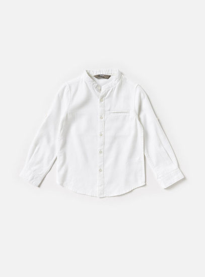 Textured Mandarin Neck Shirt with Long Sleeves and Pocket-Shirts-image-0