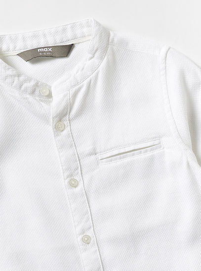 Textured Mandarin Neck Shirt with Long Sleeves and Pocket-Shirts-image-1