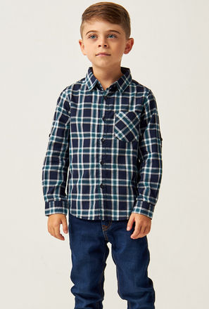 Checked Collared Shirt with Long Sleeves and Pocket