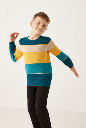 كنزة بنمط كتل الألوان بياقة مستديرة وأكمام طويلة-mxkids-boystwotoeightyrs-clothing-sweatersandcardigans-3