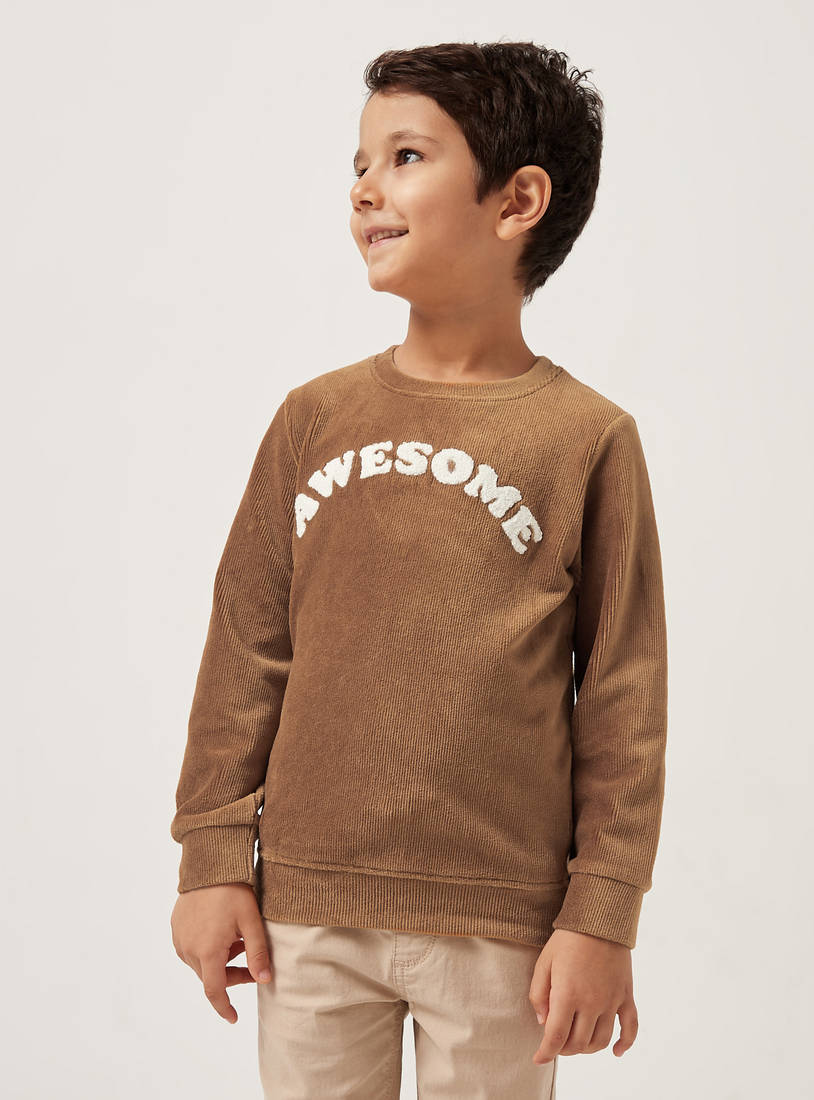 Textured Corduroy Sweatshirt with Crew Neck and Long Sleeves-Hoodies & Sweatshirts-image-1
