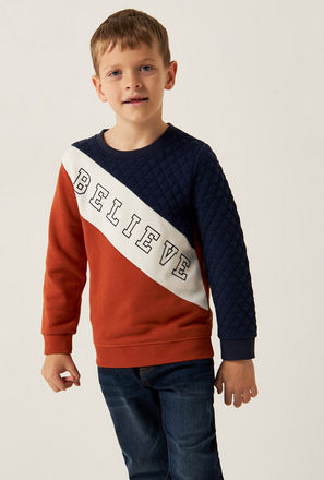 Colourblock Crew Neck Sweatshirt with Long Sleeves and Quilted Detail