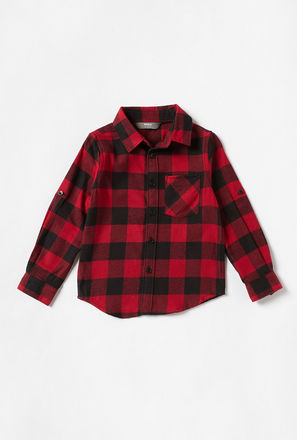Gingham Checked Shirt with Long Sleeves and Chest Pocket