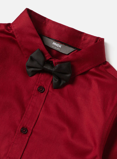 Solid Shirt with Spread Collar and Bow Tie
